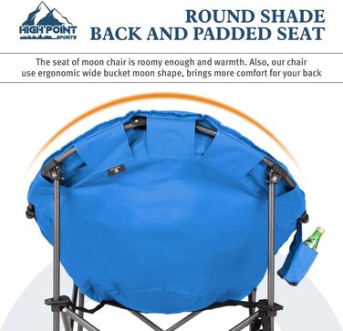 Крісло для кемпінгу High Point Sports Moon XXL - розкладне, для відпочинку, до 150 кг, блакитне