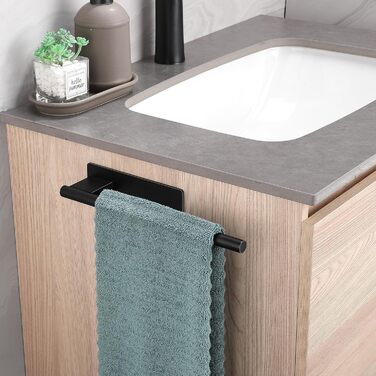 Тримач для рушників без свердління, подвійний, 304 нержавіюча сталь, рушник-перекладина з двома підлокотниками, самоклеючий, для гостьових рушників, монтаж на стіну для ванної кімнати та кухні (#8 Чорний)