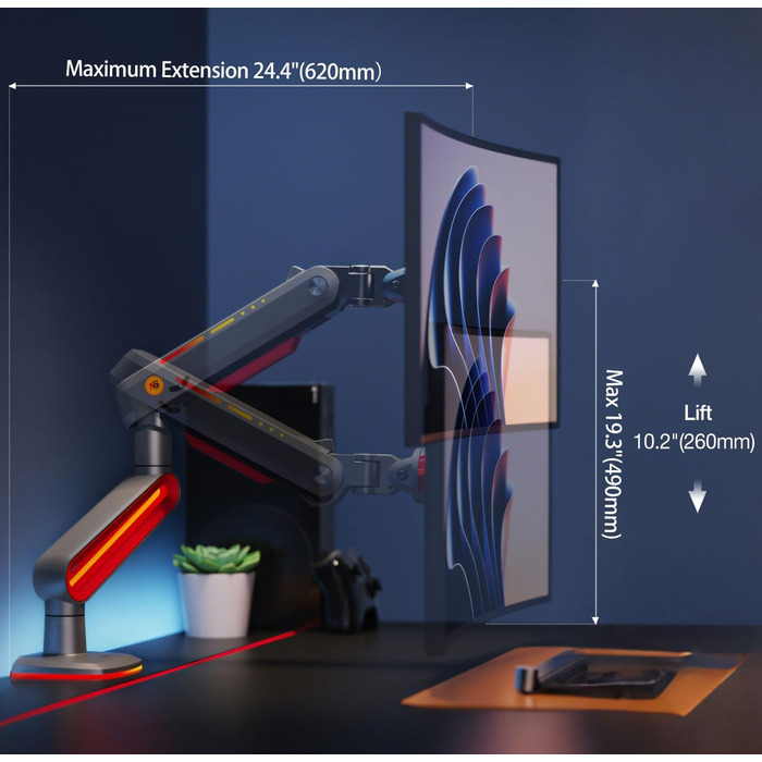 Кріплення для монітора 32-60 дюймів Ultrawide, до 20 кг, VESA 75/100 мм (Червоний)