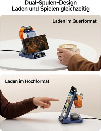 Бездротова зарядна станція 3-в-1 для Samsung Galaxy S26 Ultra, Watch 8/Ultra/7/6/5, Buds 4/4 Pro (Блакитна) - Швидка індуктивна зарядка