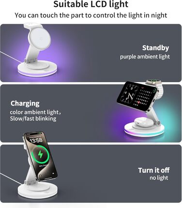 Бездротова зарядка MagSafe 3-в-1: зарядний стан для Apple Watch, iPhone 16/15/14 з нічним світлом, поворотний