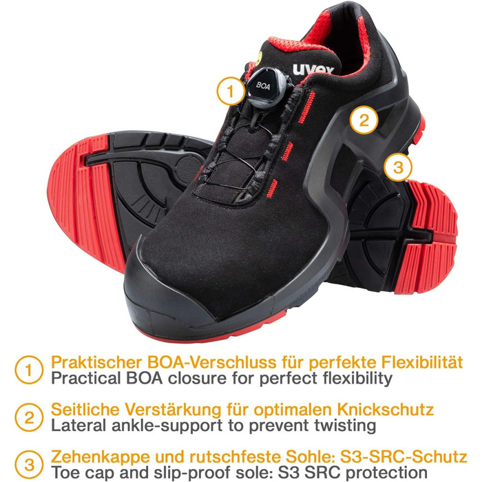 Чоботи робочі Uvex 1 X-Tended Support S3 SRC ESD - червоно-чорні (51 EU)