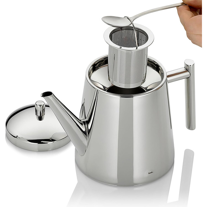 Kela Teapot with infuser, stainless steel teapot 1.7 l ANCONA, teapot for loose leaf tea and tea bags, tea maker, silver