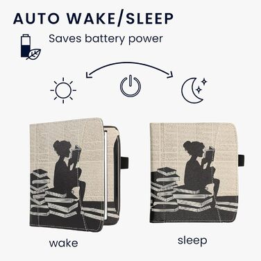 Чохол-книжка kwmobile для Pocketbook Era/Era Color з кишенею та петлею для руки - з дизайном 'Читаюча жінка' чорно-бежевий