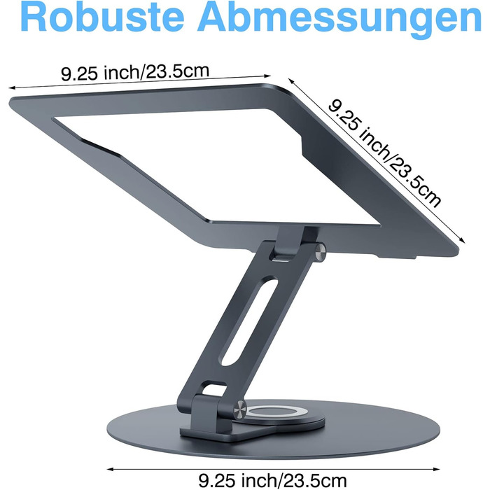Підставка для ноутбука з поворотним основанням на 360°, регульована по висоті, ергономічна, з вентиляцією, складна, стабільна, з алюмінію, темно-сіра