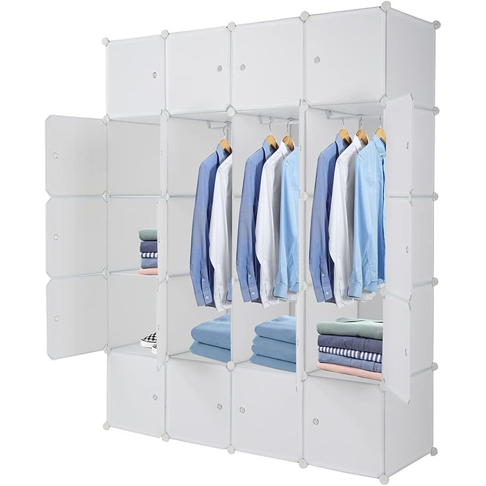 Regal system, 10 dice, plastic wardrobe with doors, modular cabinet for space-saving storage, 70 x 45 x 175 cm, white door & black cabinet. Storage for clothing, shoes etc. (140 x 45 x 175 cm, White-2)