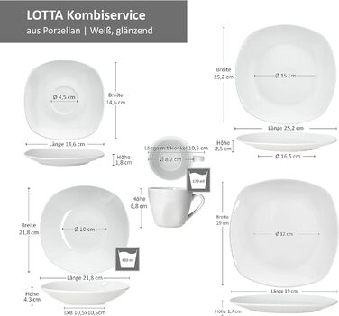 MamboCat Lotta Комплект посуду 30 предметів, біле порцелянове посуд для 6 осіб | 6 кавових чашок, 6 тарілок під чашки, 6 десертних тарілок, 6 супових тарілок, 6 обідніх тарілок | Для ресторану, готелю та дому