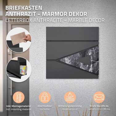 Поштовий ящик ML-Design 37x36,5x11 см антрацит/під дерево, сталевий, з газетницею, замок на 2 ключі, настінний, сучасний дизайн