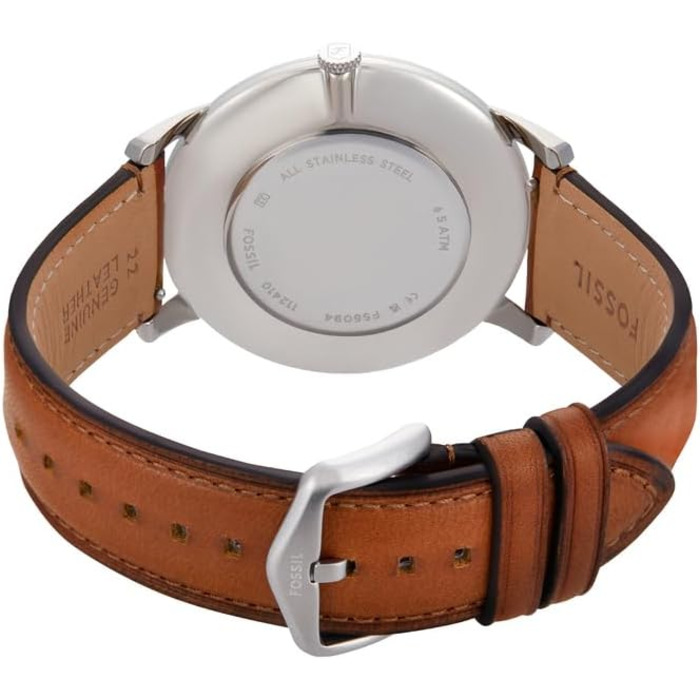 Годинник Fossil для чоловіків The Minimalist 3H, кварцовий механізм, 44 мм, срібна сталева коробка та шкіряний ремінь, FS5439 (Olivgrün)