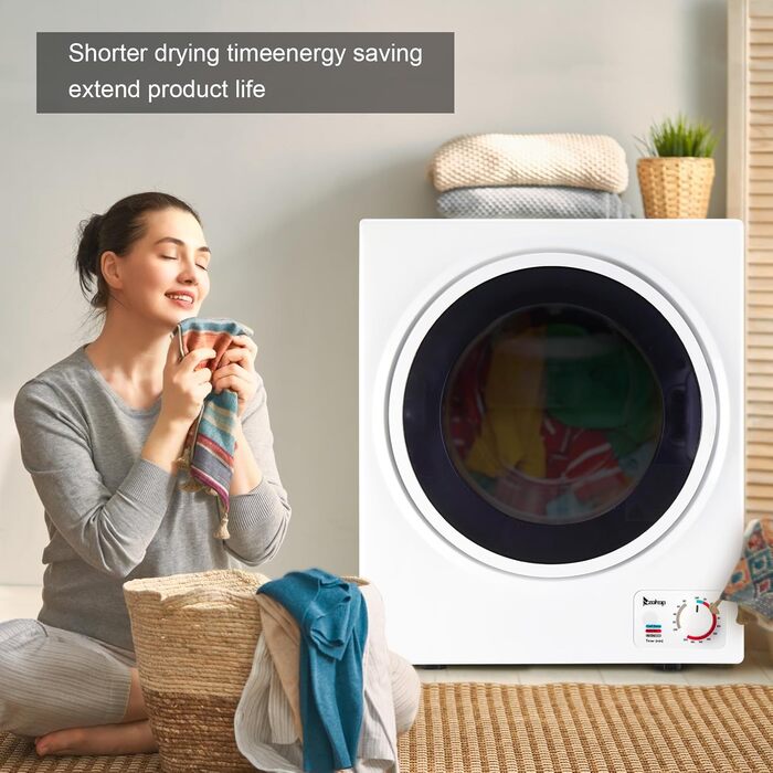 Компактна сушарка для одягу Bonnlo 2.5 кг, витяжний міні-сушар 220V 850W з барабаном із нержавіючої сталі, білий