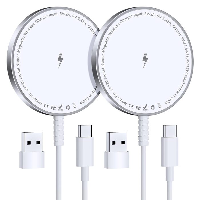 Магнітний бездротовий зарядний пристрій для iPhone 17/16/15/14/13/12 та AirPods 4/3/2 Pro (2 шт., Білий)