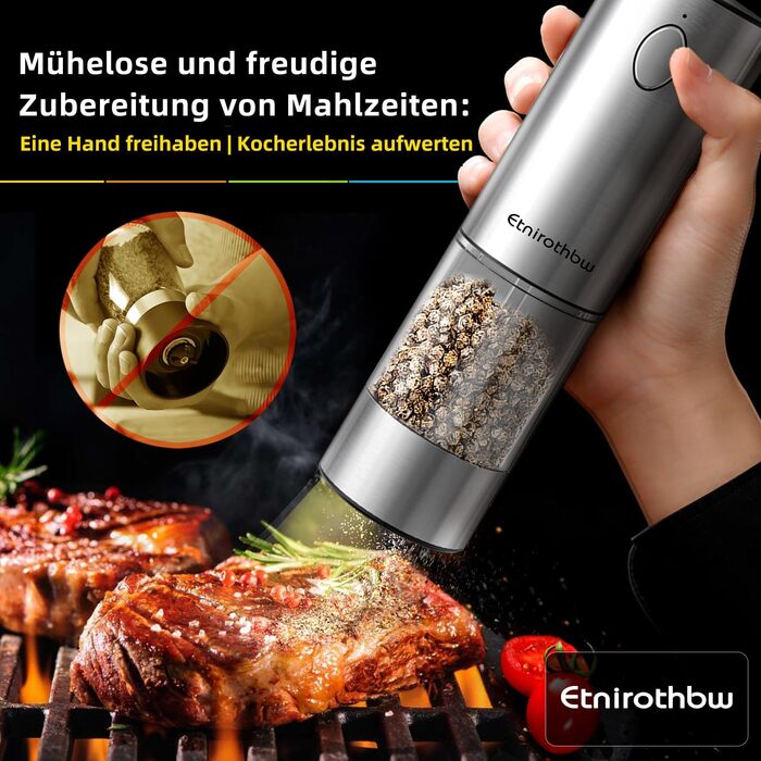 Електричний набір для солі та перцю з нержавіючої сталі, 2 шт., автоматичний, перезаряджається, 5 ступенів помелу, 95 мл, LED-підсвічування, Type-C, база для зберігання