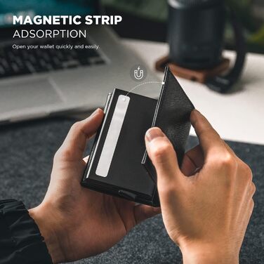 Чоловіче шкіряне картхолдер VULKIT з RFID-блокуванням, відділенням для грошей та віконцем для посвідчення (креуц-чорний)