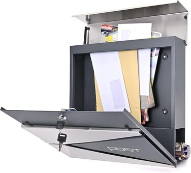 Поштовий ящик Verda з газетницею, нержавіюча сталь, антрацит, 2 ключі - дизайнерський настінний поштовий ящик з прихованим замком