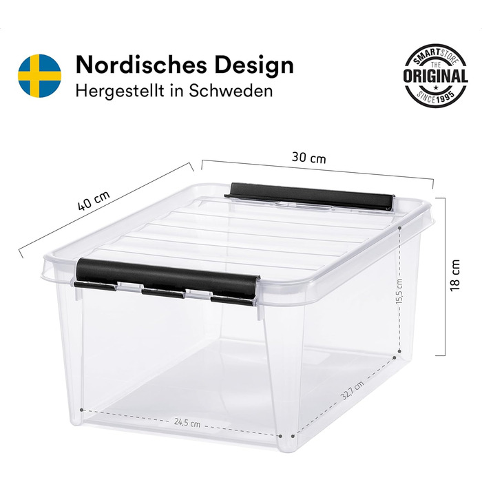 SmartStore - 10x Storage Box with Lid Classic (40x30x11cm) | Stackable Box with Lid | Food-Safe Plastic Box | Plastic Box with Lid & Reinforced Corners | 10 Year Warranty (14.0l, 10-Piece Set)