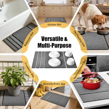 Килимок для сушіння посуду KitchenRaku, швидковисихаючий, з діатоміту (40x60 см, темно-сірий, стільниковий візерунок)