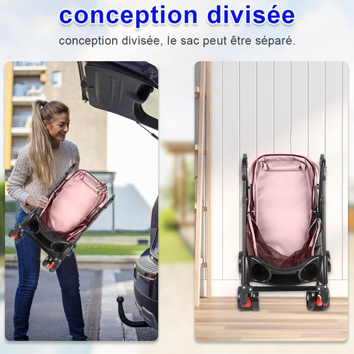 Візок для собак та котів OHMG, складний, до 20 кг, з гальмами, XXL-кошик, 3 вікна, тримач для напоїв, 50 x 70 x 95 см