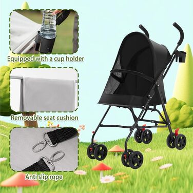 Візок для собак Homewell 2в1: візок-будка, сумка-переноска, з підсклянниками, гальмом та захистом від дощу, чорний