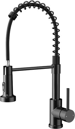Кухонний змішувач Rainsworth з нержавіючої сталі, чорний, з висувною лійкою та двома струменями, 360° обертання, 45 см