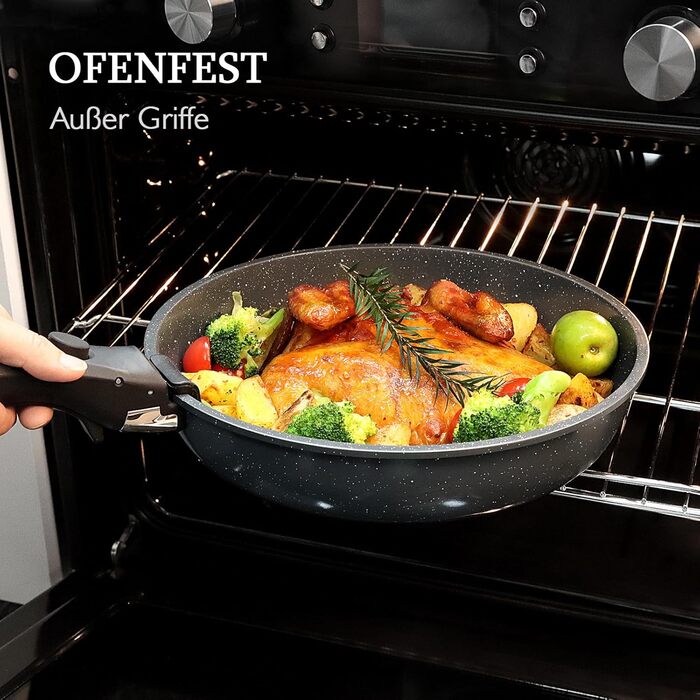 GiPP 5-Piece Ceramic Cookware Set with Removable Handle - Non-Stick, Induction Ready, Oven Safe, PTFE/PFOA-Free - White & Black