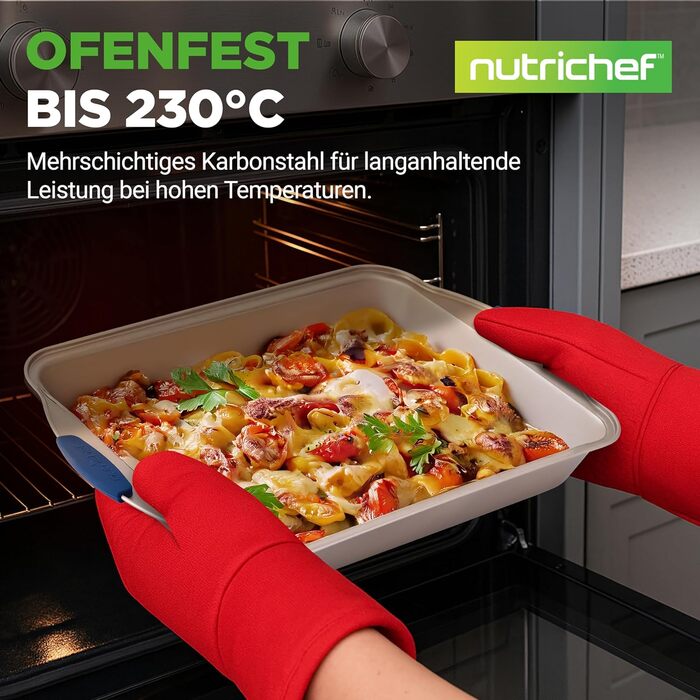 Набір форм для випічки NutriChef 6 шт. – дека, форма для мафінів, кексова форма з антипригарним покриттям, термостійка до 230°C, складається, з ручками з силікону з вуглецевої сталі – ідеально для тортів, хліба та мафінів