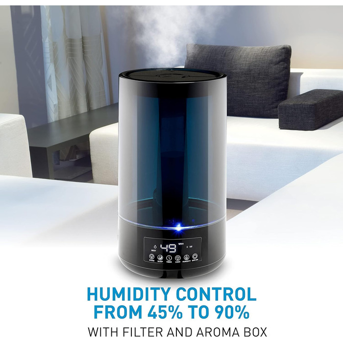 Зволожувач повітря та дифузор для ефірних олій Grundig 4,3 л з гігрометром, таймером та нічним світлом (15-35 м²)