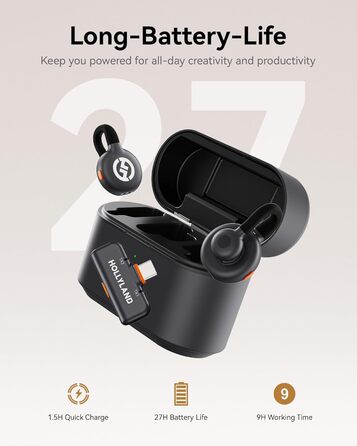 Hollyland Lark M2S Бездротовий мікрофон-лапка з USB-C для iPhone 15/16 та Android, кліпса з титану, Plug-and-Play, шумозаглушення, радіус дії 300 м, 27 годин роботи від акумулятора (2TX+1RX+зарядний пристрій) Чорний