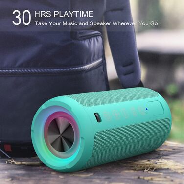 Портативна Bluetooth колонка Ortizan з RGB підсвічуванням, IPX7 водостійкість, 30 годин роботи, Bass Boost, TWS, AUX, TF картка, мікрофон (BLUE-GREEN)