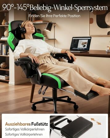 Ігрове крісло Dowinx з масажем, ергономічне, до 135 кг, зелене