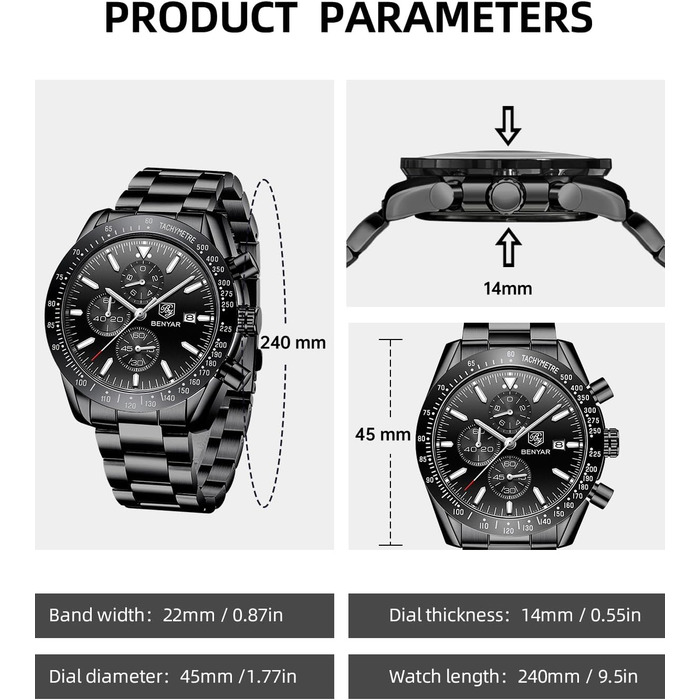 Годинник чоловічий BENYAR з коричневим шкіряним ремінком, кварцовий хронограф, відображення дати, водонепроникний, спортивний годинник з блакитно-чорним циферблатом, корпус з нержавіючої сталі