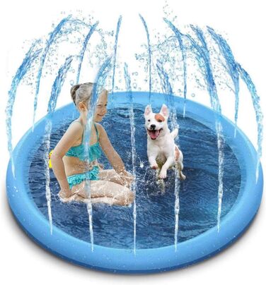 Dog Pool for Dogs, Splash Pool for Pets, 100cm Foldable Sprinkler and Splash Play Mat, Dog Splash Pool, Summer Toy, Spray Cushion Garden Outdoor Portable Sprinkler (M-150cm)