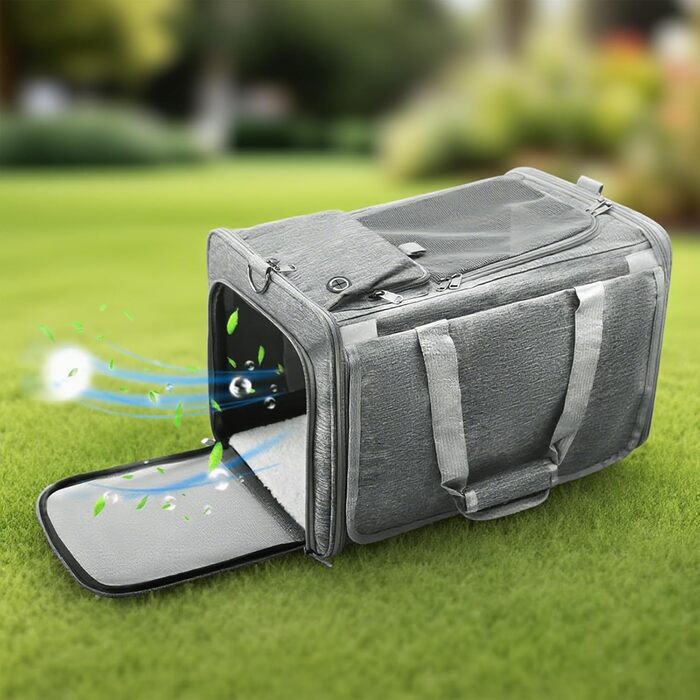 Транспортна сумка для кота/маленької собаки Transportbox Katze, 46x30x30 см, сіра, з сіткою та захистом від вітру