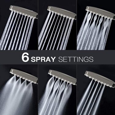 Душова лійка Newentor зі шлангом 1,5 м, високий тиск, 6 режимів, срібна (з золотим душовим краном)