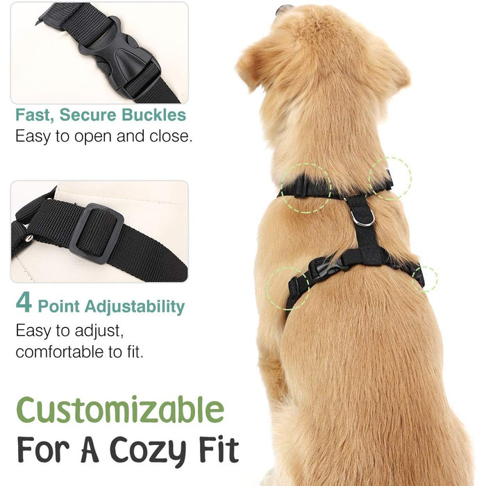 Автомобільний поводок для собак, шлейка з ременем безпеки, чорний, великий, дихаюча сітка