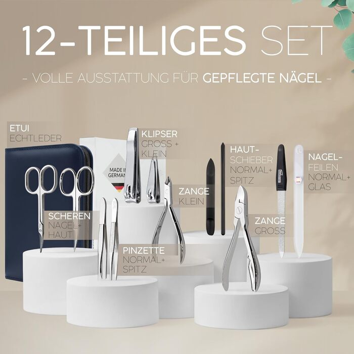Набір для манікюру та педикюру marQus Solingen - 12 предметів у шкіряному етиулю, повний комплект для догляду за руками та ногами, блакитний
