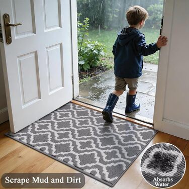 Килимок вхідний SHACOS 90x150 см протибрудний та протиковзкий, вологостійкий килим для дому, передпокою, тераси та саду, сірий