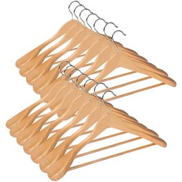 Дерев'яні вішалки для одягу, набір 14 шт. для костюмів, обертовий гачок 360°, для курток, сорочок, костюмів, пальто, 44 x 5,5 x 23 см (Д x Ш x В), натуральний колір AWY0414N