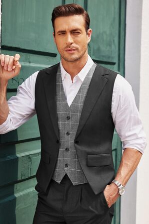 Жилет чоловічий COOFANDY стильний, в клітинку, Slim Fit, чорний - для весілля та ділових зустрічей