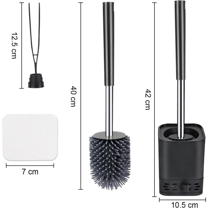 Силіконова щітка для унітазу Glowbal з контейнером, швидковисихаюча, для ванної кімнати, настінний монтаж/стоячи, білий/сірий (чорний - набір 2 шт.)