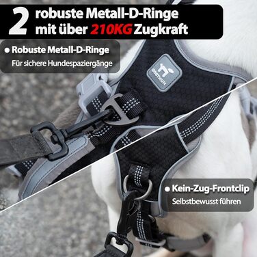 Нашийник для собак Huntboo, великі породи, анти-злам, світловідбиваючий, водонепроникний, регульований, для прогулянок та бігу (Чорний, L, упаковка з 1)