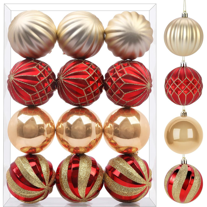 Прикраси для ялинки Shareconn: 30 кульок, 60 мм та 80 мм (червоний та золотий)