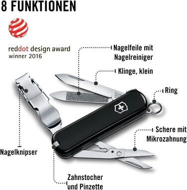 Мультитул Victorinox Nail Clip 580: 8 функцій, манікюр, педикюр, червоний та чорний