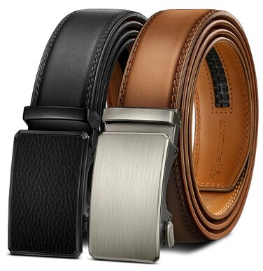Набір чоловічих ременів BULLIANT (2 шт.), автоматичний замок (Ratchet), ширина 3,5 см, регульований розмір 115 см (на талію 32'-38'), чорний та коричневий