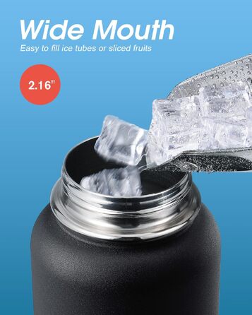 Термофляга Coolflask 1180 мл з трубою та 3 кришками, вакуумна металева пляшка для води для спорту та офісу, чорна