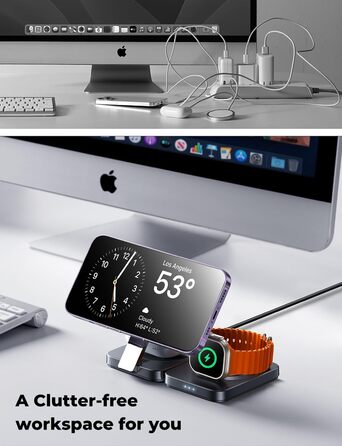 Зарядний станція 3-в-1 для Apple: Apple Watch, iPhone (Magsafe), AirPods. Підтримка iPhone 16 Pro Max, 15, 14, 13, 12