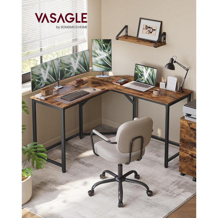 Кутовий письмовий стіл VASAGLE L-подібний комп'ютерний стіл, 140 x 140 x 74,7 см (Вінтажний коричневий + чорний)