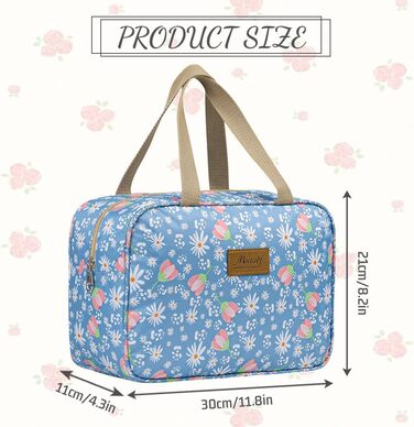 Велика косметичка для подорожей, жіноча косметичка-органайзер, косметичка для макіяжу з ручкою, #9 Листя (світло-блакитні квіти)