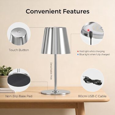 Світлодіодний настільний світильник бездротовий, димований, з акумулятором (2 шт) - Silber