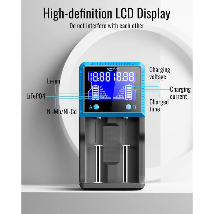 Універсальний зарядний пристрій для акумуляторів 18650 з 4 слотами, LCD Smart швидка зарядка Ni-MH/Ni-CD AA/AAA Li-Ion/LiFePO4/IMR 10440-26650