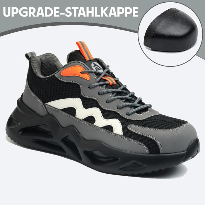 Черевики робочі чоловічі/жіночі, спортивні, дихаючі, з металевим носком, антиковзаючі, розмір EU 37-46 (38 EU, сірий)